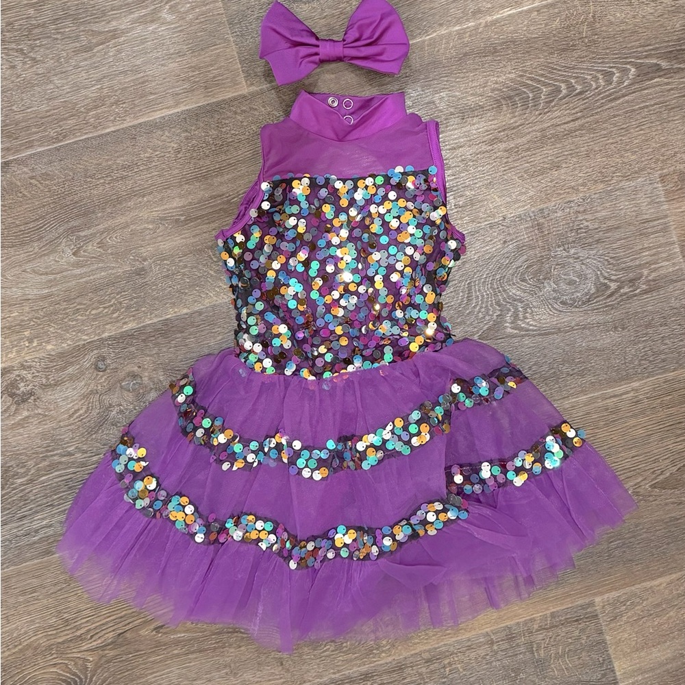 Weissman “Our Time is Here” Electric Purple Dance costume with bow.